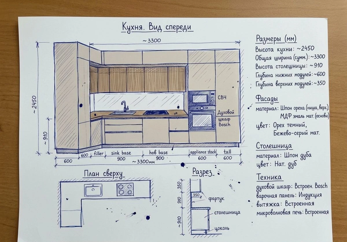 Кухня "Ореховый смак" на заказ