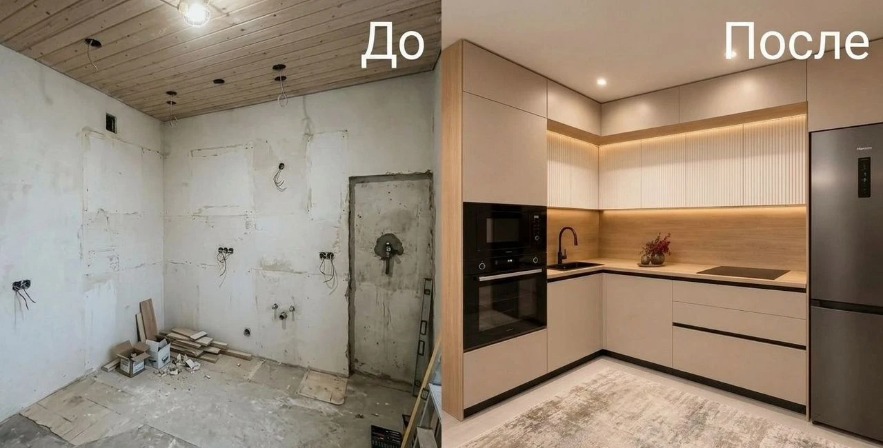 Светлая кухня с подсветкой на заказ