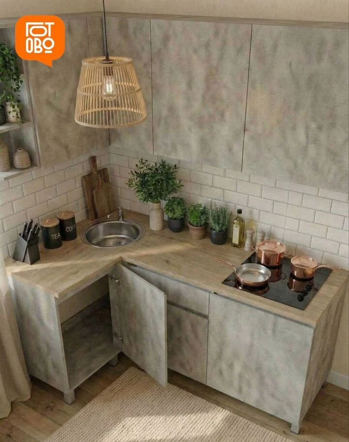 Кухня угловая новая бетон