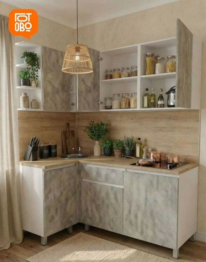 Кухня угловая новая бетон